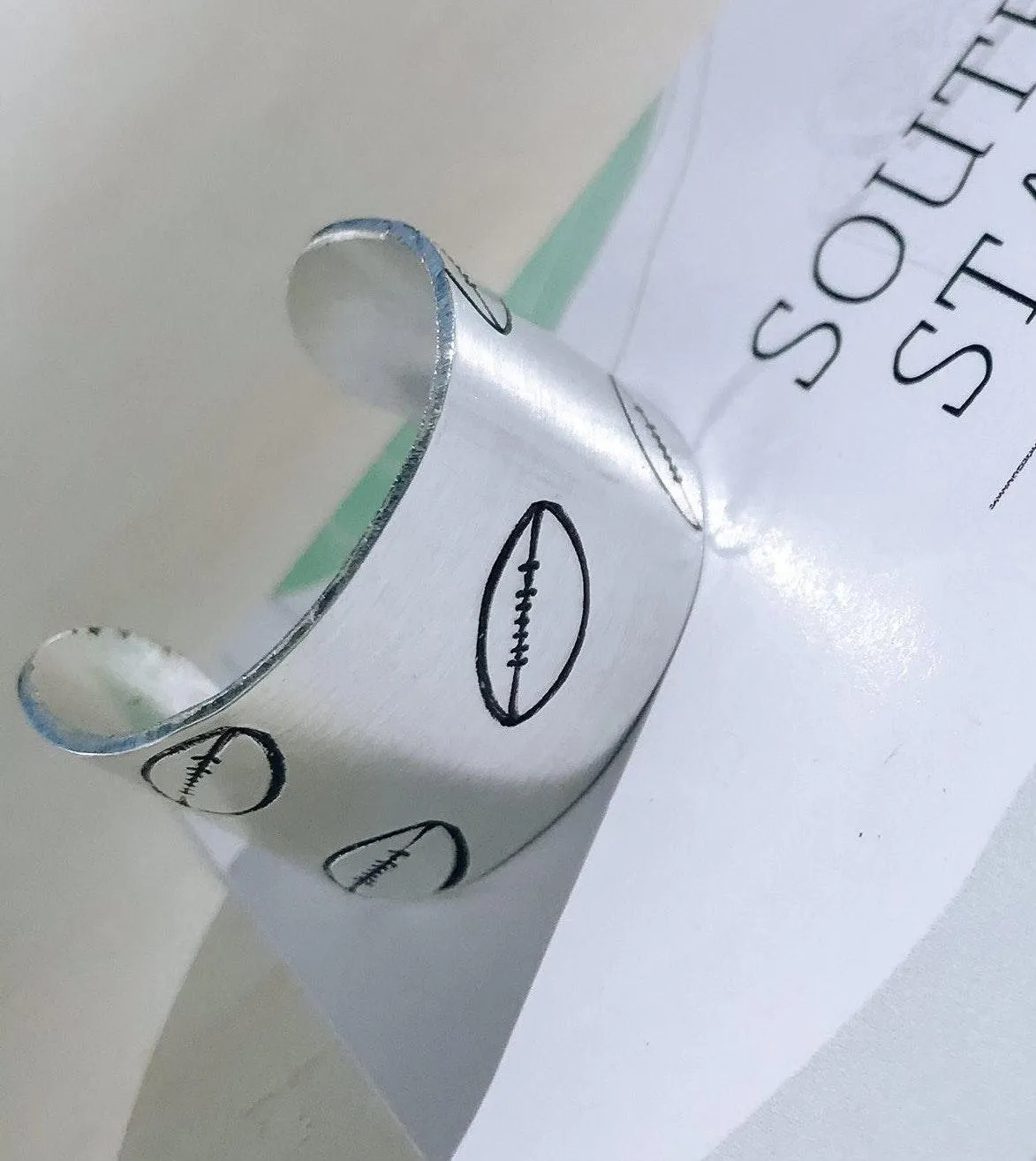 Football Stamped Thumb Ring Silver - Image 2
