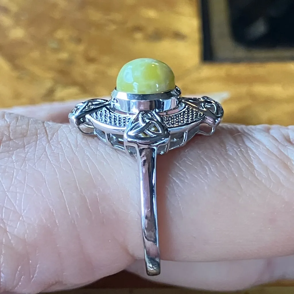 Natural Connemara Marble Sterling Silver Celtic Ring Size 9 - Image 3