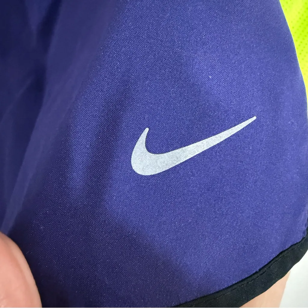 Nike Women's Purple and Neon Yellow Athletic Shorts Large with 4” inseam - Image 2