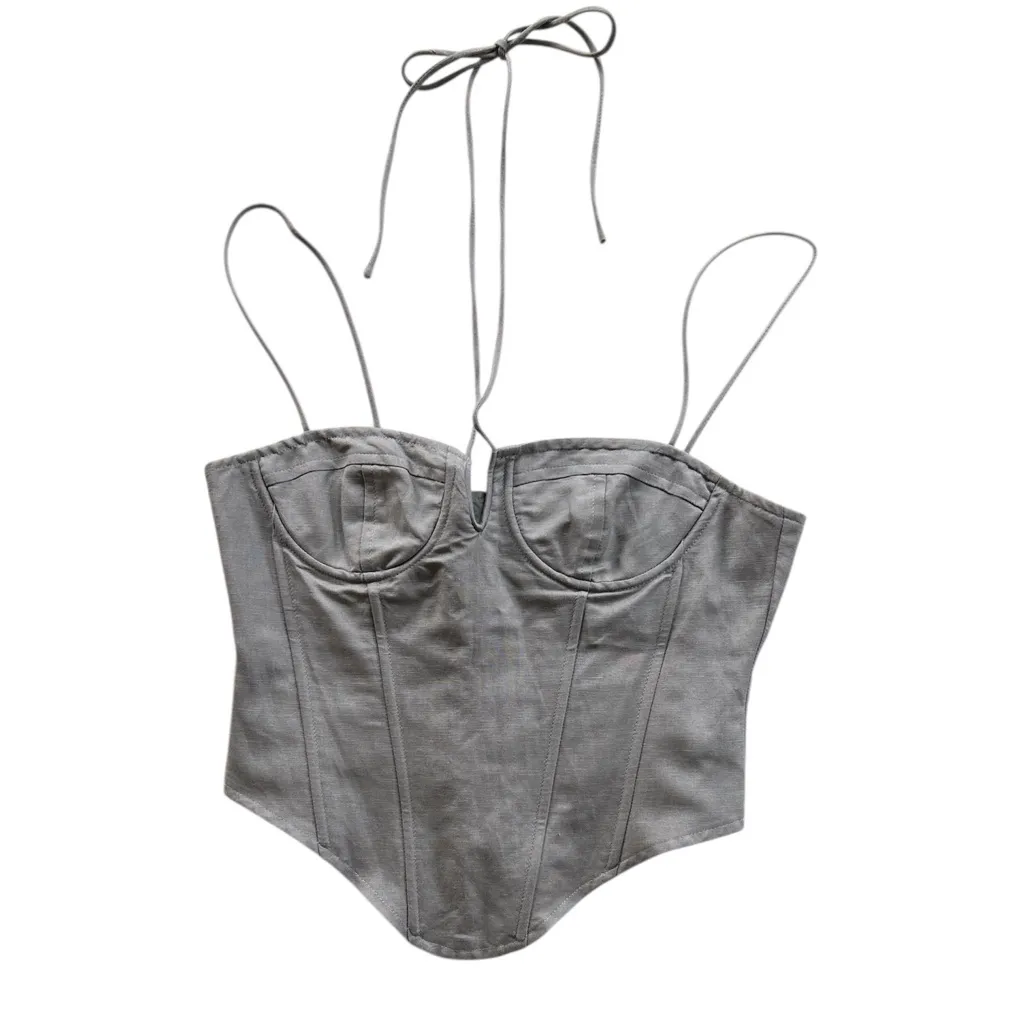 Lioness Del Gato Corset Top in Rhode Gray Linen Blend Size Medium Gently Used - Image 4