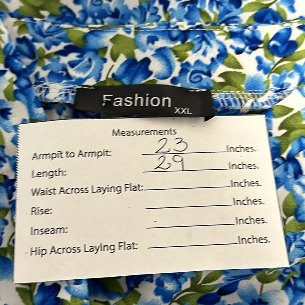 Plus Size Women's Ditsy Floral Petal Sleeve Summer Shirt Sz XXL White - Image 6