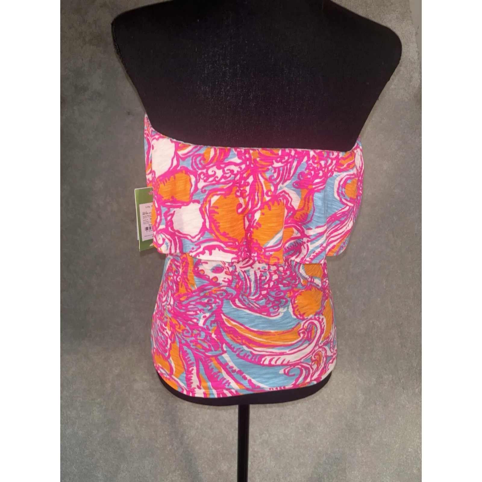 Lilly Pulitzer Tube Top Wiley Ruffle Shorley Blue Feeling Tanked Xs Resort Beach - Image 2