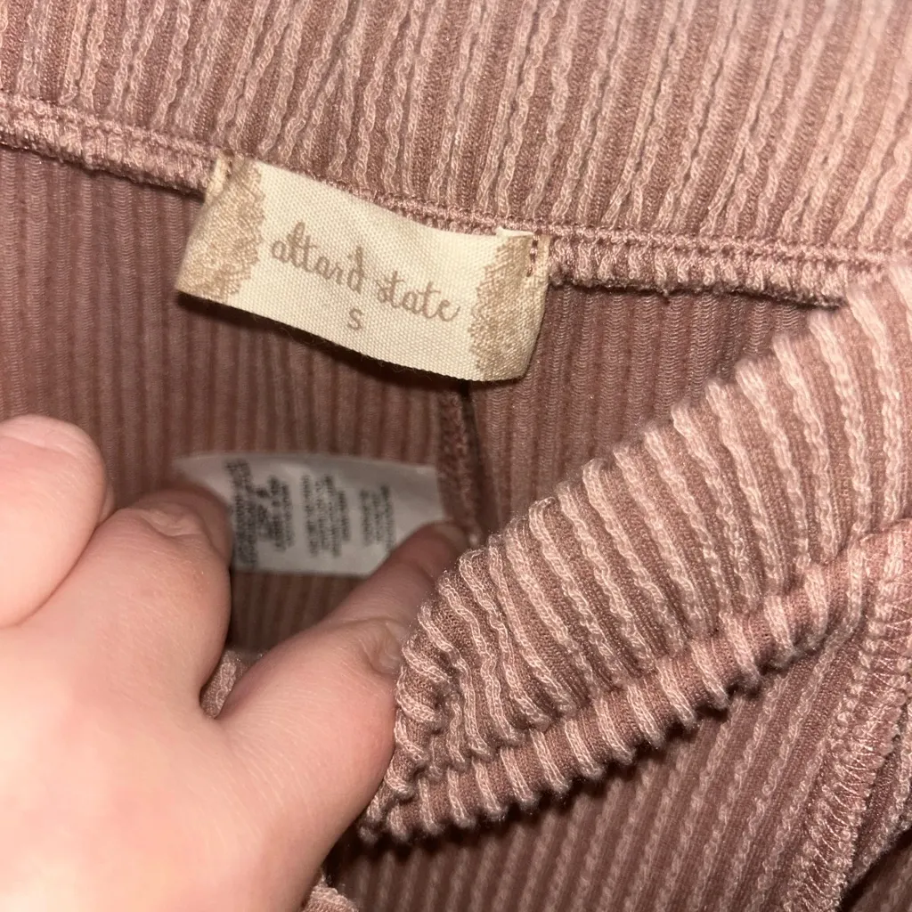 Altar'd State  Ribbed Wide Leg Pants in Soft Mauve - Image 3