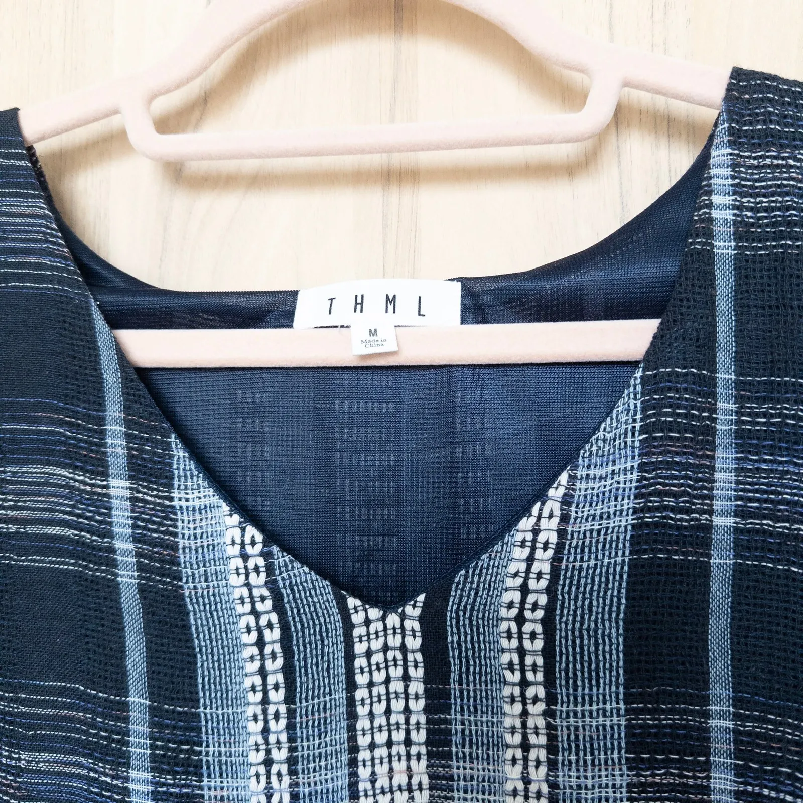 THML Womens Tiered Plaid Ruffle Sleeve Dress Size M Blue Boho Cottage Indie - Image 5