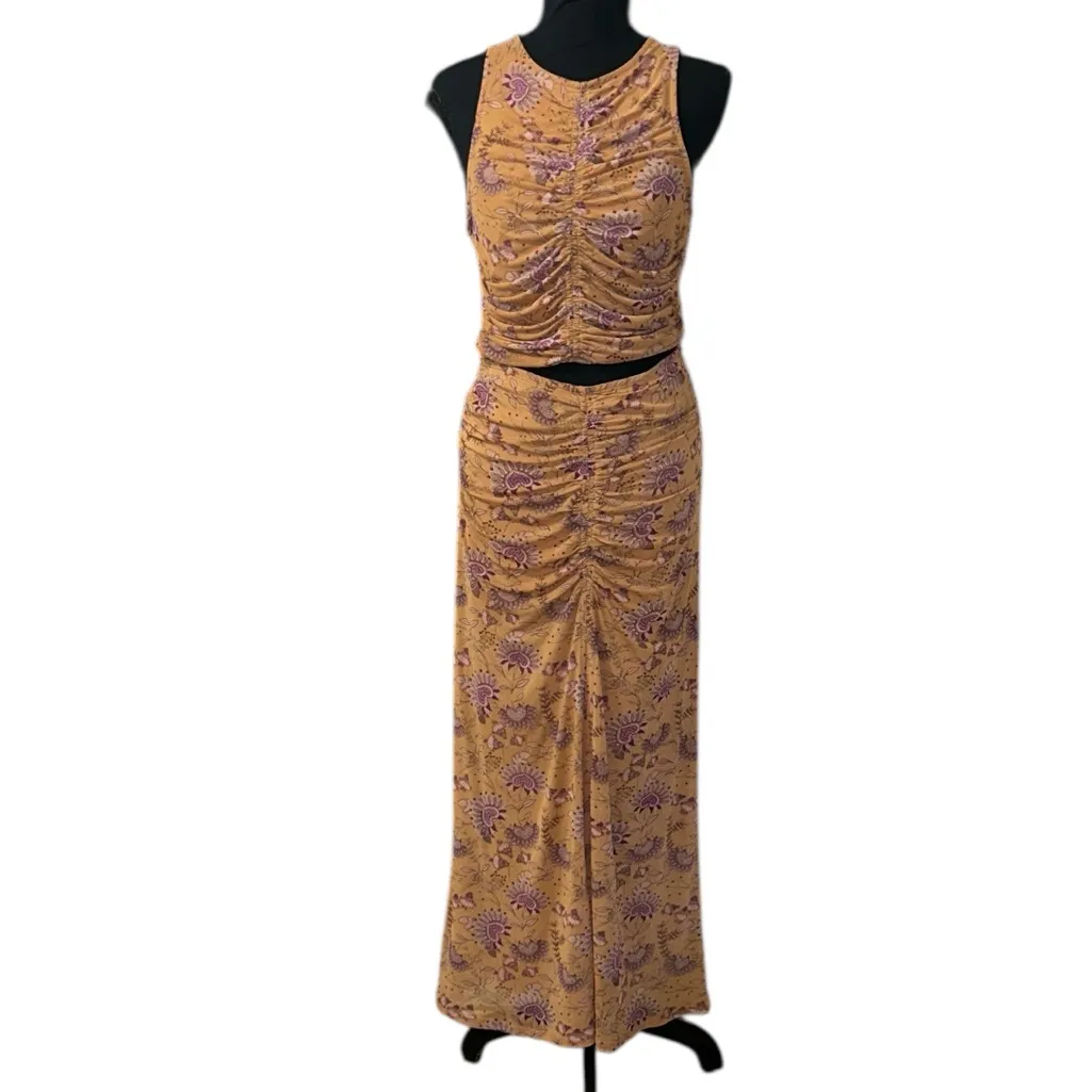 House of Harlow 1960 2pc Maxi Floral Print Stretchy Skirt Set(Size Small) Orange - Image 2