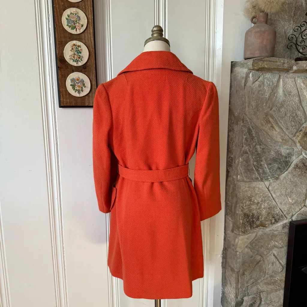 Vintage 1960s Retro Red Orange Wool Jacket Size 8 - Image 8