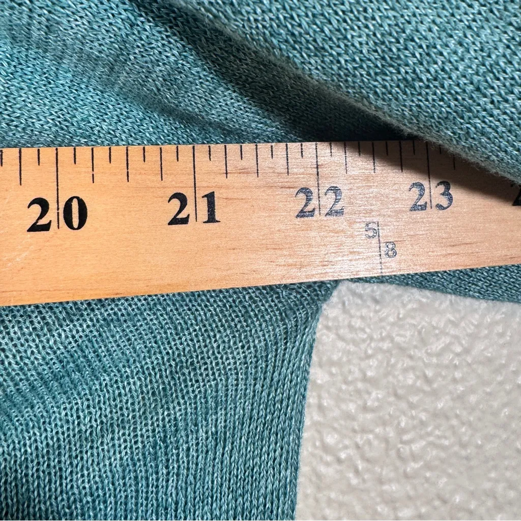 Margaret O’Leary Green Linen Off Shoulder Blouse Womens M Casual Bishop Sleeve - Image 5