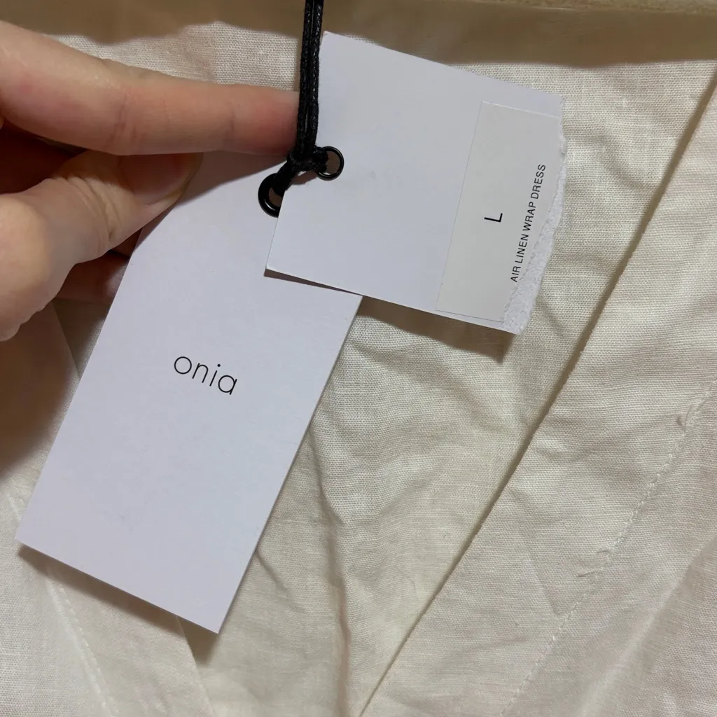NEW Onia Air Linen Blend Wrap Dress Mini White Bell Sleeves Wrap Size Large - Image 4