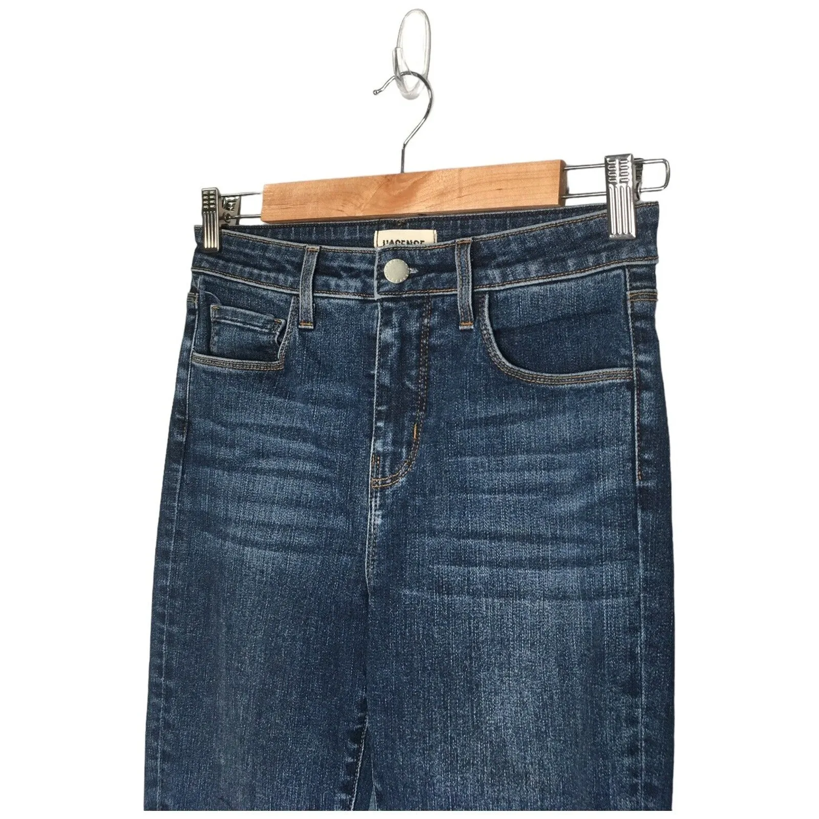 New L’Agence Womens Size 25 Margot Mid Rise Wiskering Skinny Denim Jeans Blue - Image 2