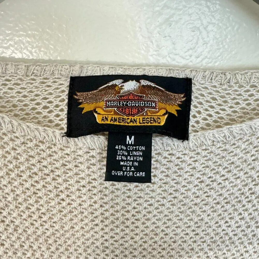 Harley Davidson Cream Knit Long Sleeve Sweater with Embroidered Design Medium - Image 3