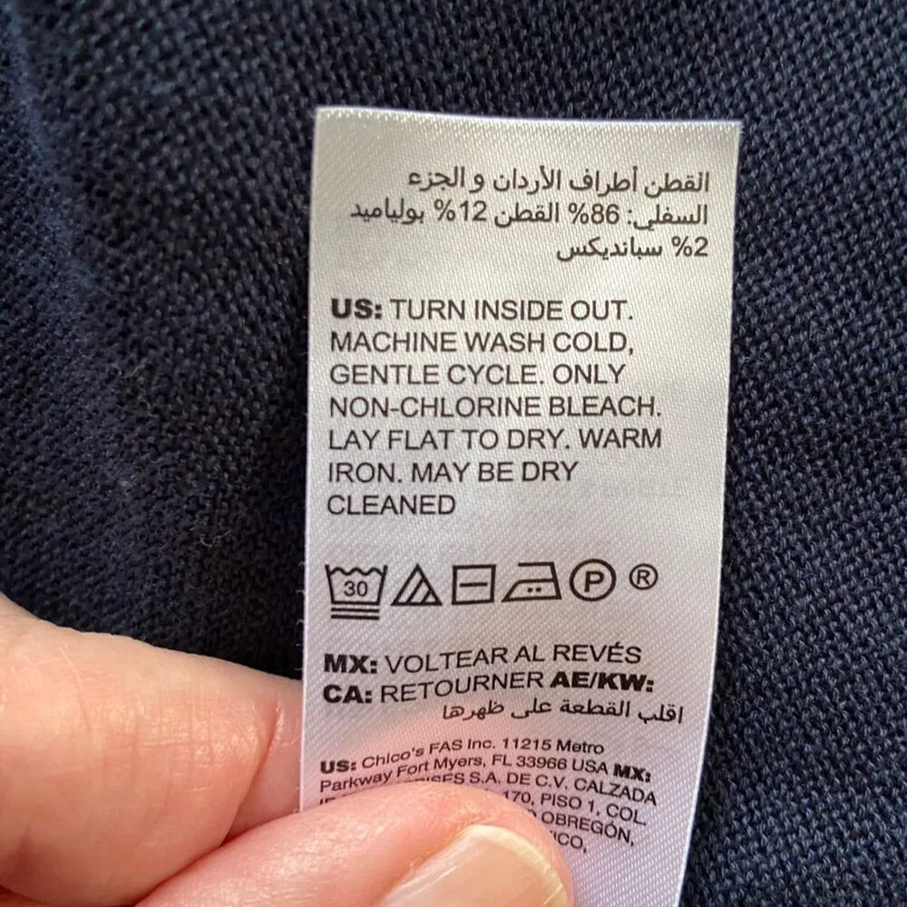 Chico's Size 2 (Large) Blue Open Front Cardigan Sweater Ribbed Cuffs​ - Image 4