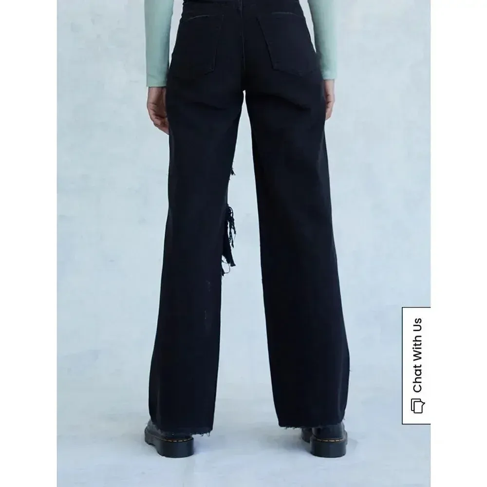 PacSun Women's Size 26‎ High Waisted Distressed Black Baggy Jeans - Image 4