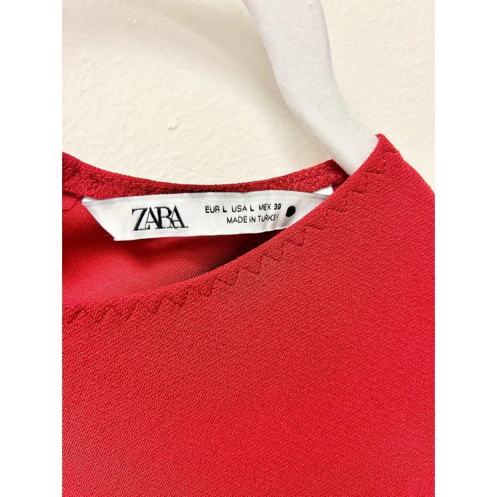 Zara Collection Sleeveless High Neck Pencil Midi Sheath Dress Red Women's Size L - Image 4