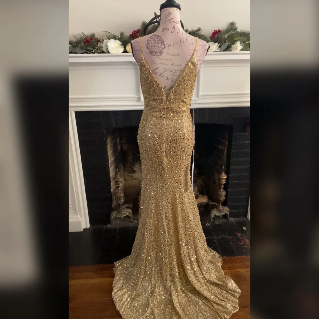 Beaded sparkly designer luxury gold prom dress or pageant evening gown Size 6 - Image 2