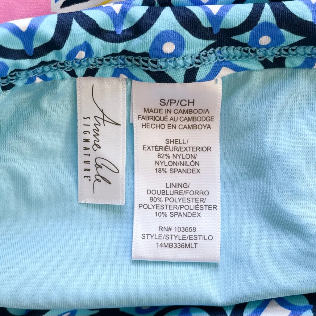 Anne Cole Abstract Geometric Side Tie Bikini Bottoms Small NWT Blue Pink Yellow - Image 10