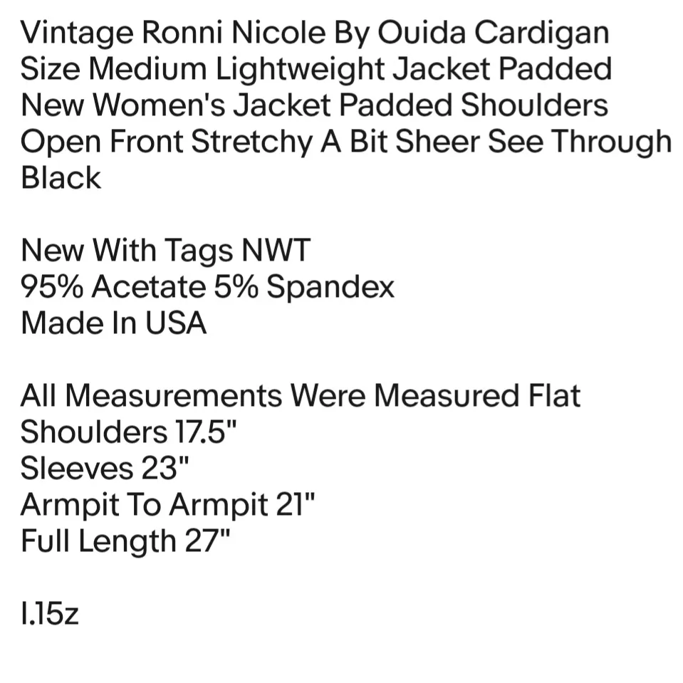 Vintage  By Ouida Cardigan Size Medium Lightweight Jacket Padded New - Image 2