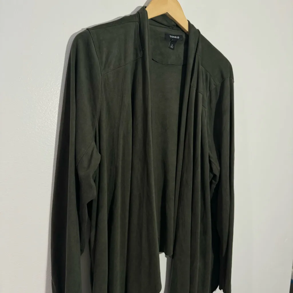 New Torrid‎ Suede Drape Front Jacket In Olive Green Size 3X - Image 3