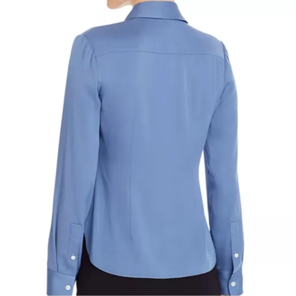 Theory Classic Fitted Core Stretch Silk Long Sleeve Shirt Blouse Light Lapis XL‎ - Image 2