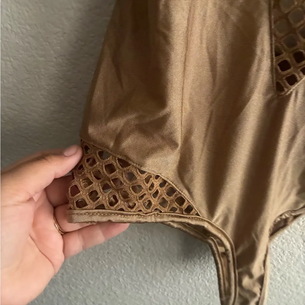 Windsor Tan Mesh Cut Outs One-Piece Bodysuit S - Image 8