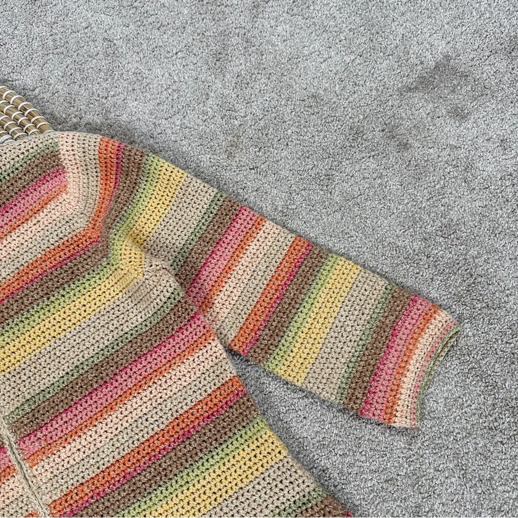 Talbots Hand Knit Vtg Ramie Linen Cardigan Sweater Full Zip Multicolor Stripe S - Image 5