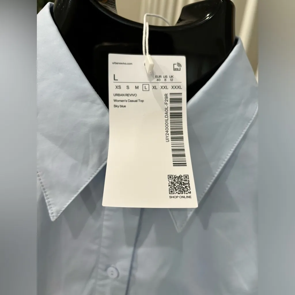 BUTTON UP STRAIGHT LAPEL SHIRT Blue Size L - Image 6