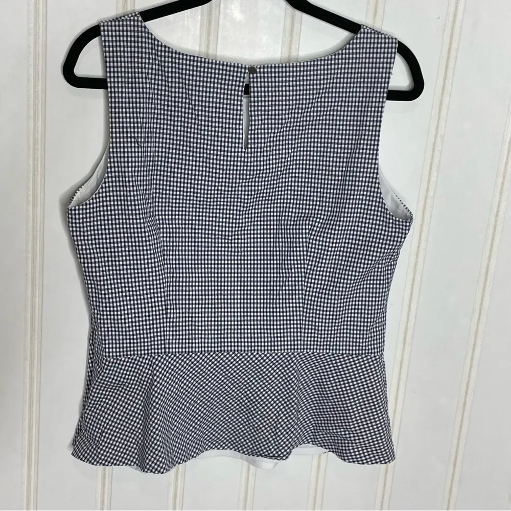 Talbots Peplum Blouse Gingham Navy Check Sleeveless Lined 630 - Image 4