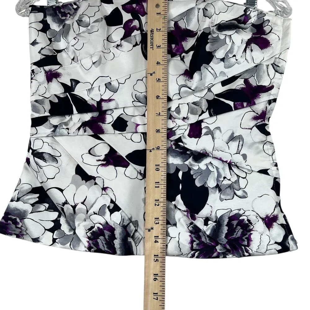 White House Black Market Floral Corset Top White 2 Strapless Pleats Feminine - Image 9