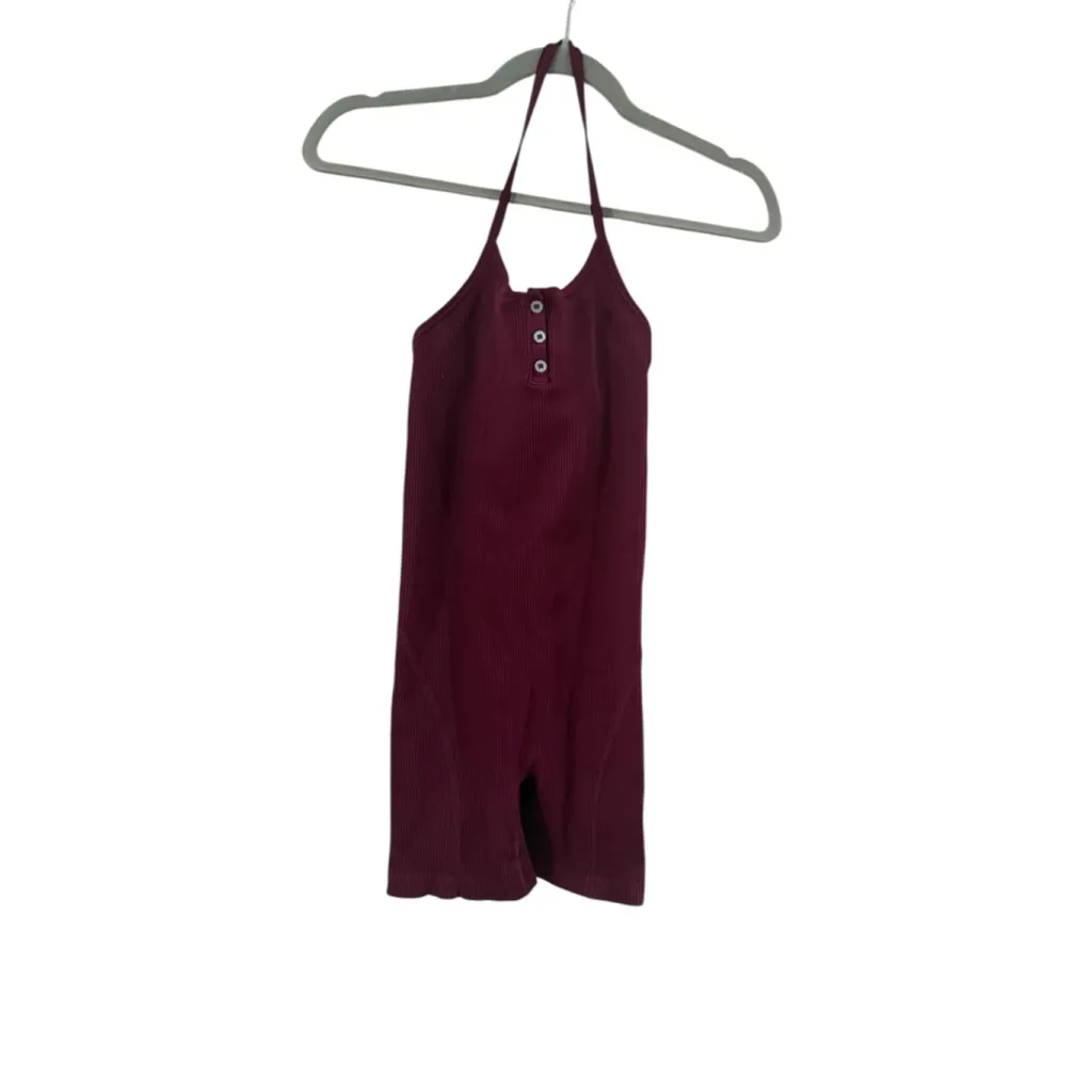 Women's MWL Burgundy Ribbed Halter Romper S - Image 4