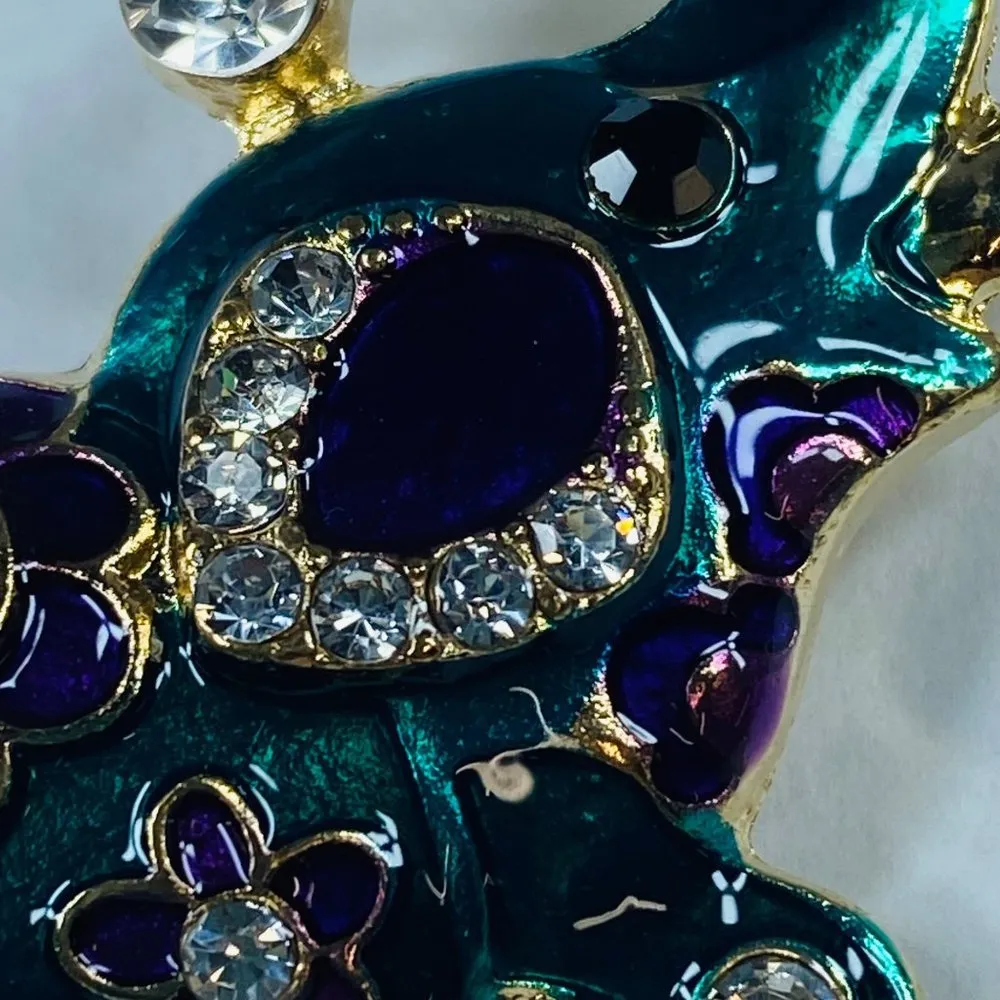 Circus Elephant Trunk Up Brooch Pin Metal Enamel Colorful Rhinestone Accents - Image 13