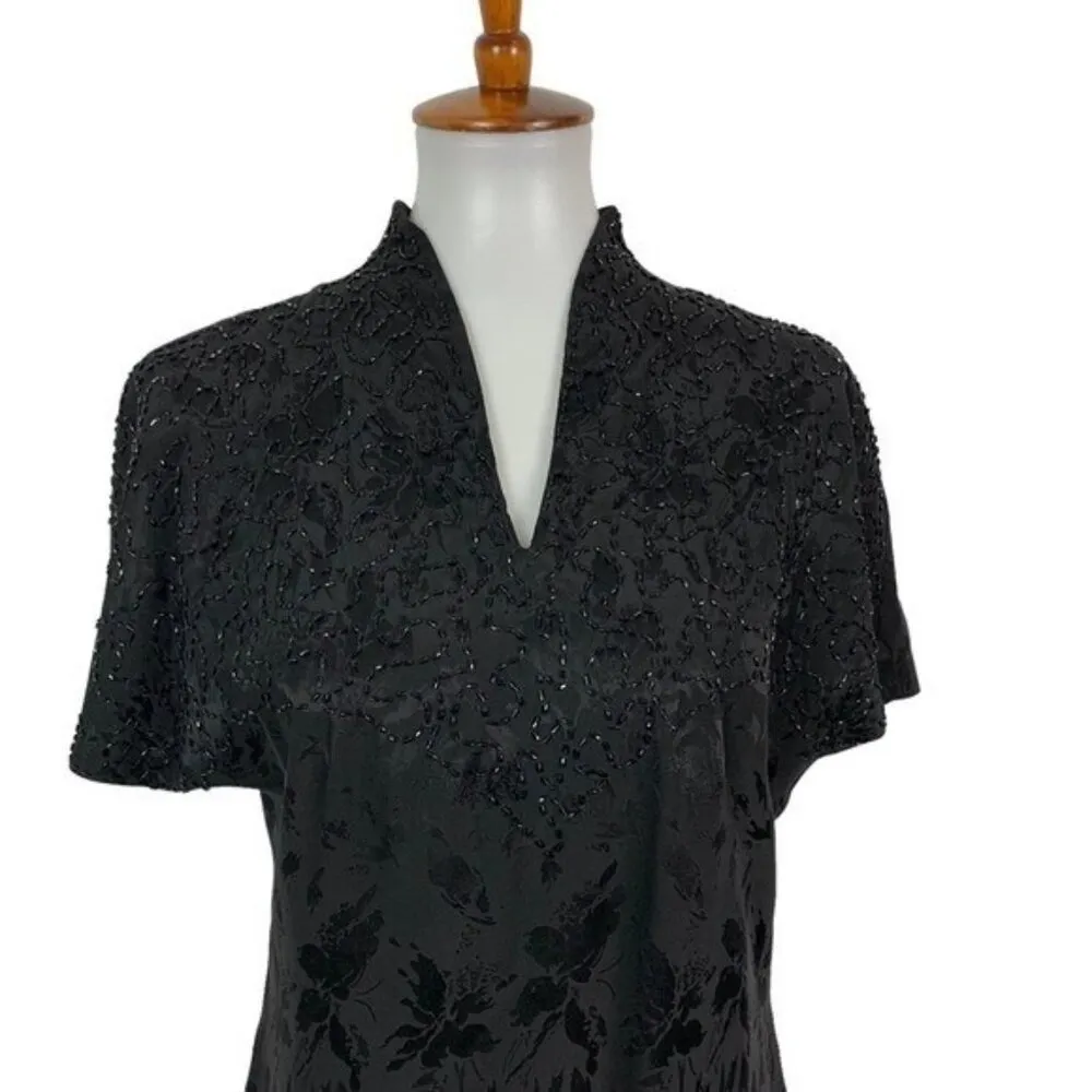 D’ore Black Silk Beaded Dress 4 Vintage 90s Glam Party Formal Wear - Image 2