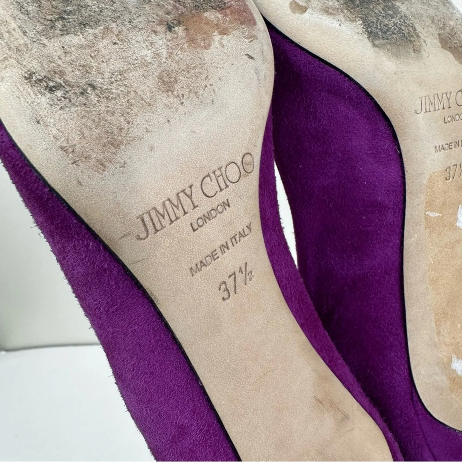 Jimmy Choo Purple Suede Heels Womens 37.5 Slip On Pumps - Image 14