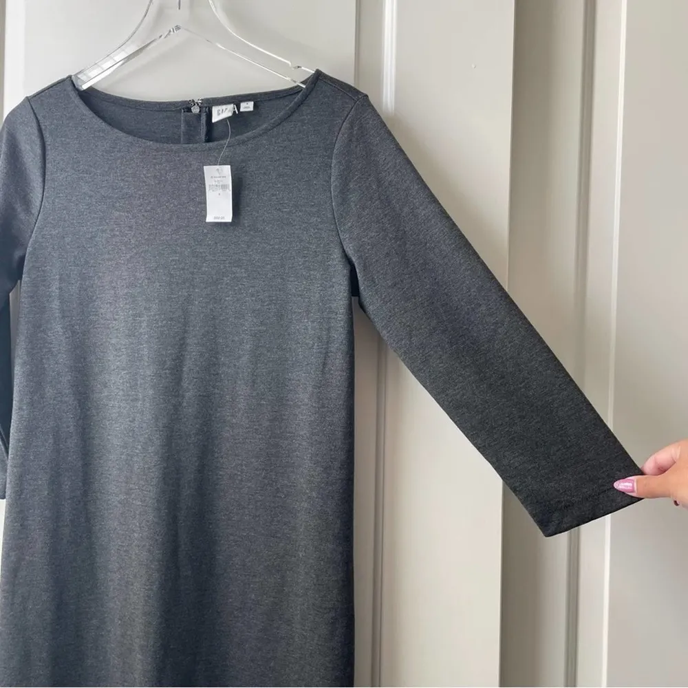 Gap Grey Dress 3/4 Sleeve Above the Knee Faux Leather Accent NWT Small - Image 43