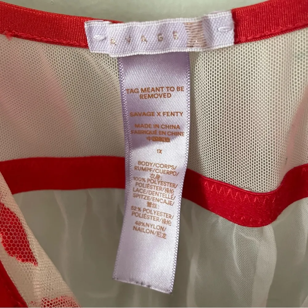 Savage X Fenty Red and White Sheer Chemise Baby Doll Lips Lingerie Sexy Size 1X - Image 3