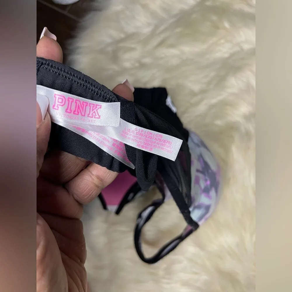 Pink ultimate push up sports bra pink and grey tie dye sz small - Image 3