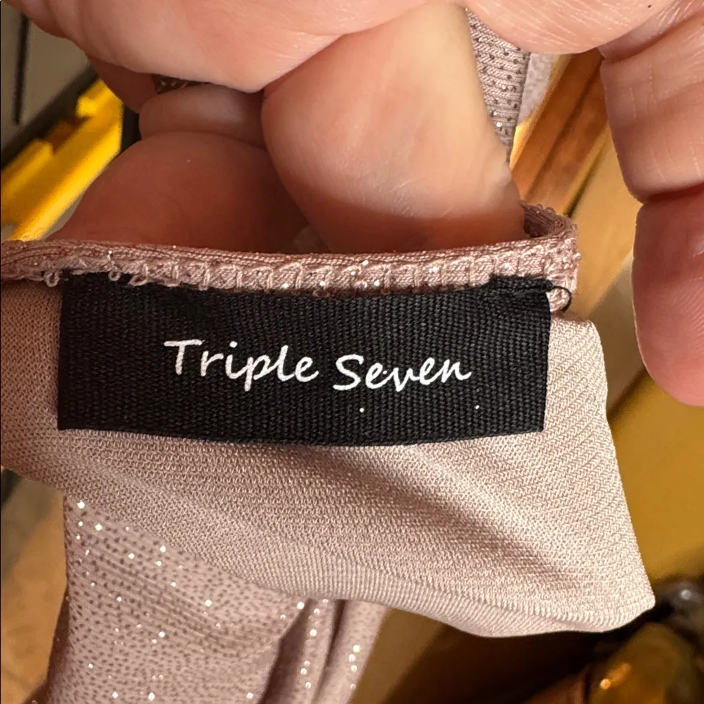 Triple Seven Pink Taupe Sparkling Mini Cocktail Party Cross Back Dress Sz Small - Image 6