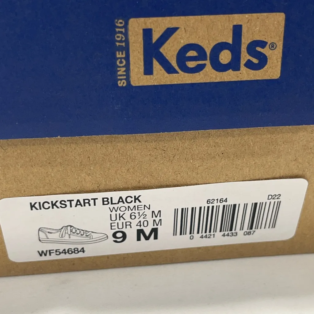 KEDS KICKSTART CANVAS SNEAKERS W/BLACK/WHITE LACES WOMENS 9M BLACK NEW IN BOX - Image 6