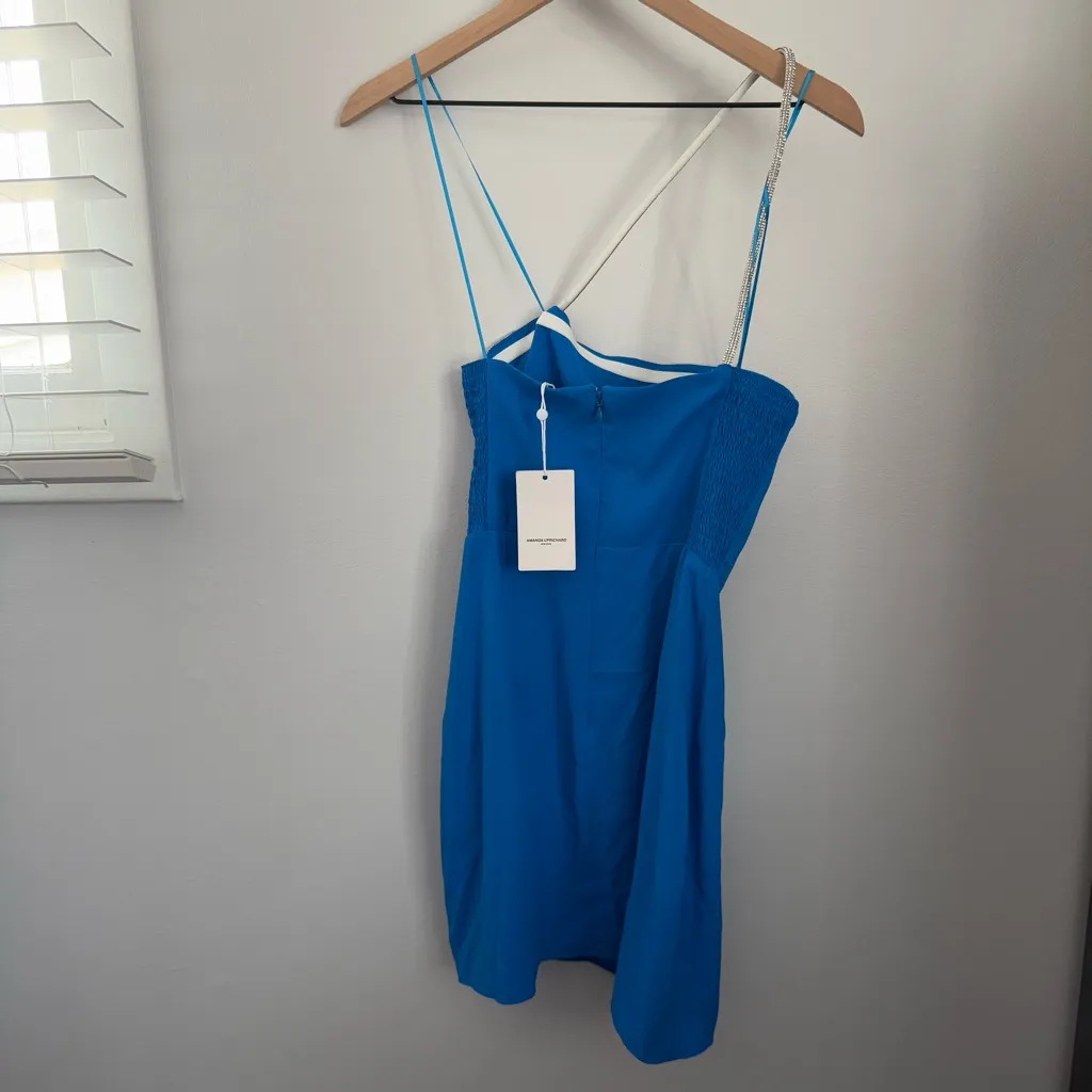 Amanda Uprichard Small NEW Dream Mini Dress Blue Single Strap Slit Cut Evening - Image 4