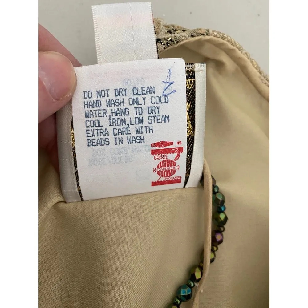 Vintage Joseph Ribkoff Gold Lace Sequin Beaded strap Formal Dress Long Gown 10 - Image 10