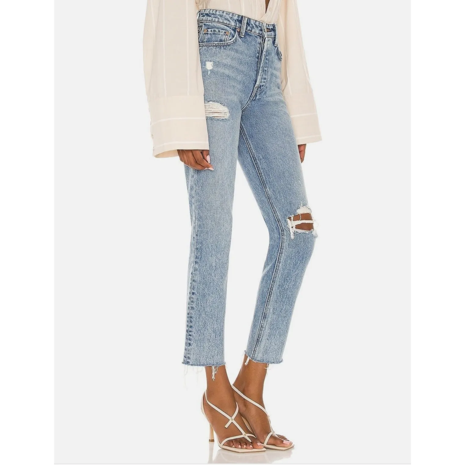 GRLFRND Karolina High Rise Straight Crop in Larchmont with Rips Size 25 - Image 2