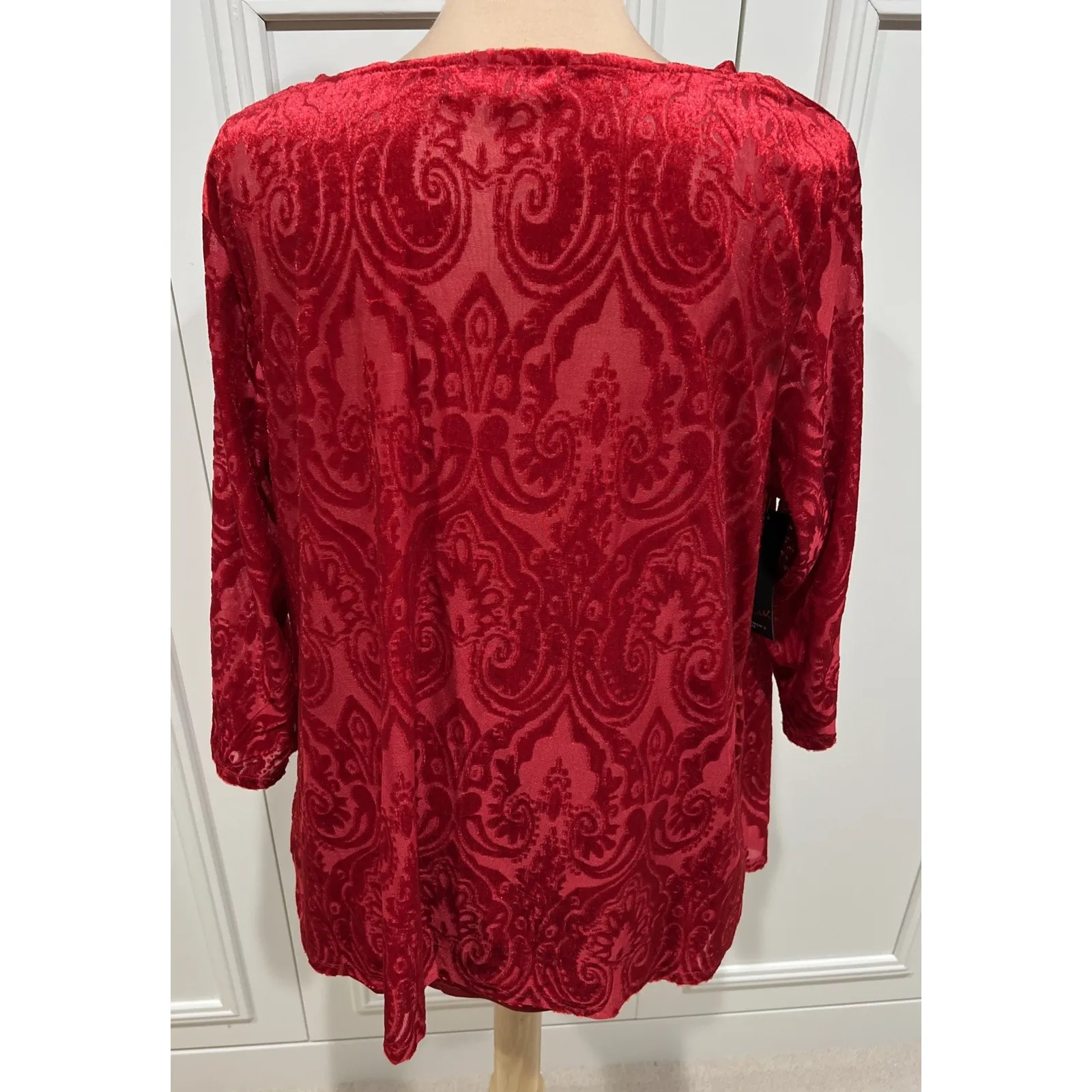 Red Velvet Burnout Top Cowl Neck Damask Love Romantic Holiday Party Occasion Size 1X - Image 3