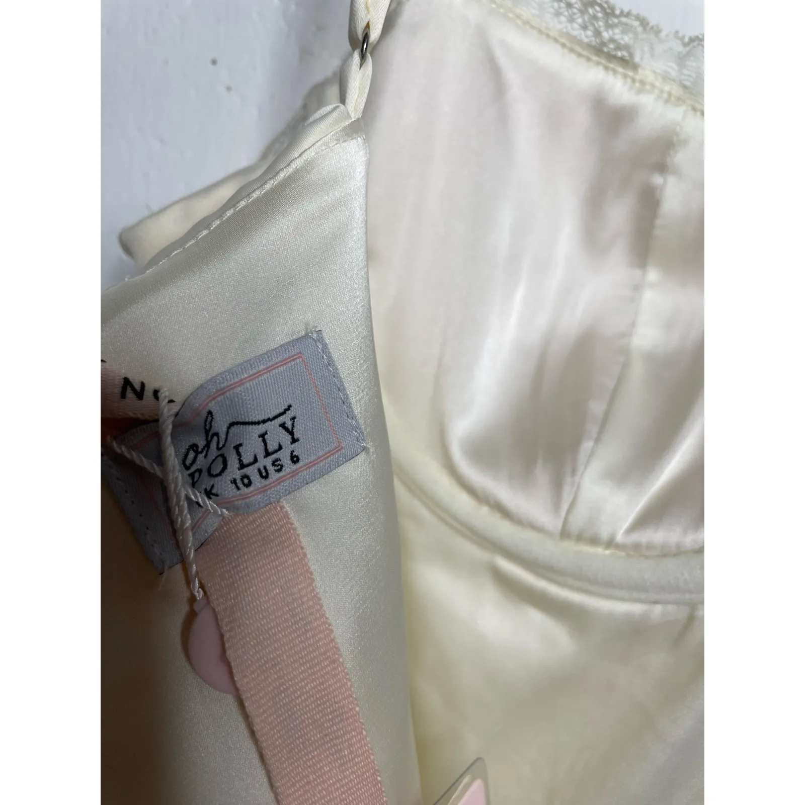 NEW Oh Polly All for You Lace Trim Satin Mini Dress Ivory Cream Size US 6 - Image 10