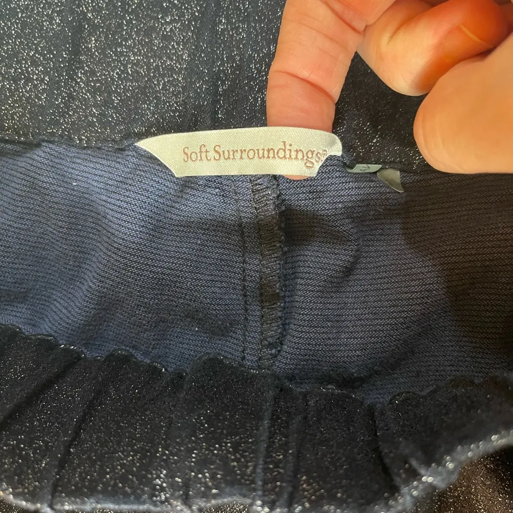 Soft Surroundings Black Silver Metallic High Rise Elastic Pull On Pants Sz S - Image 6