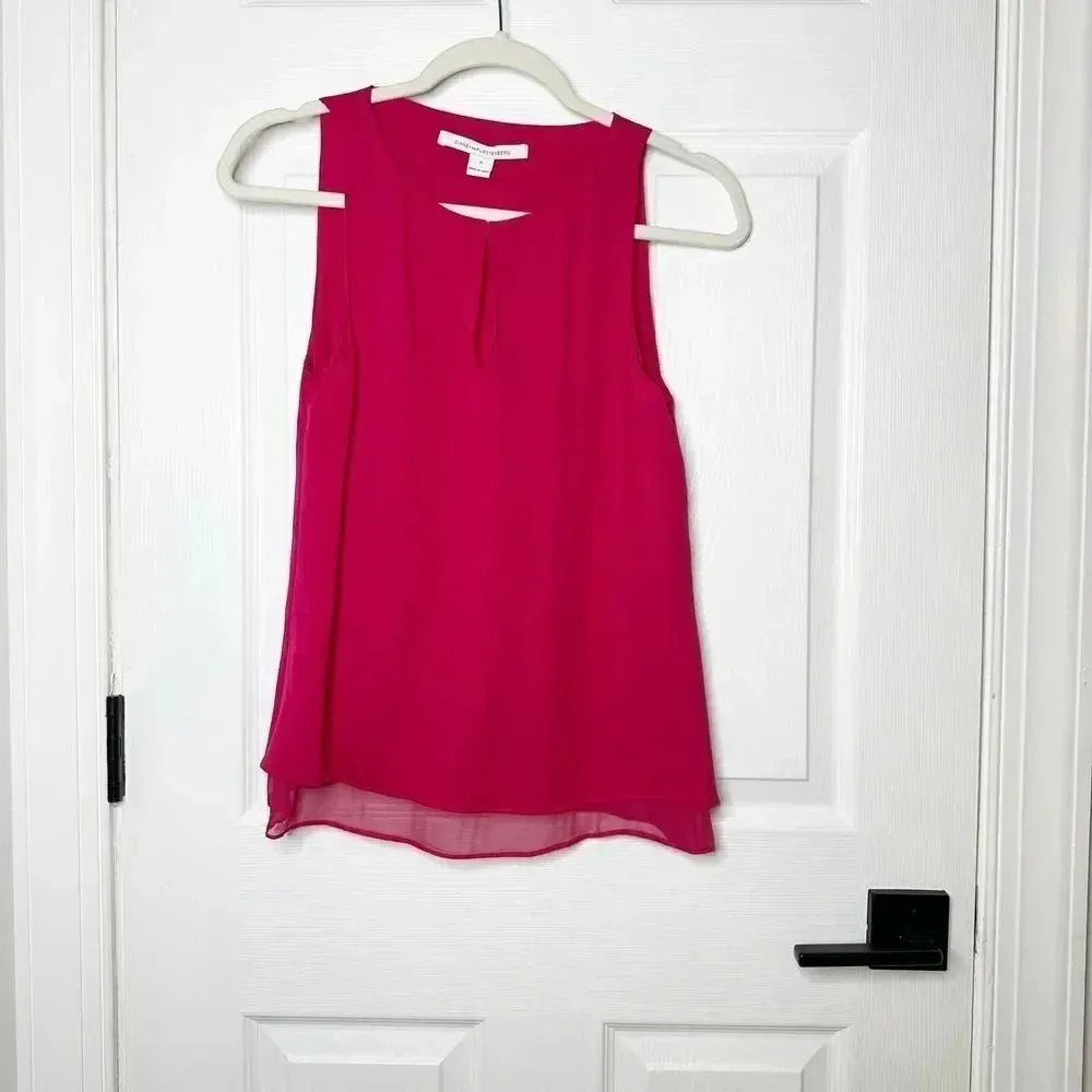 DIANE VON FURSTENBERG Raica 100‎ % Silk keyhole Pink Sleeveless Top Size P - Image 2