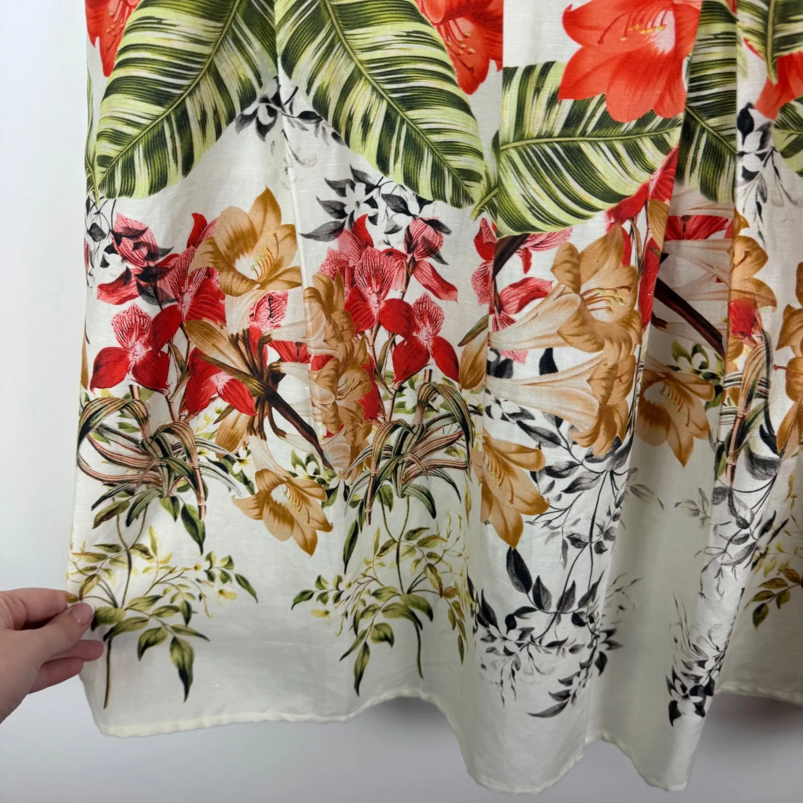 Talbots Floral Midi‎ Skirt Size 14 Tropical Linen Cotton Vacation Cruise Resort - Image 2