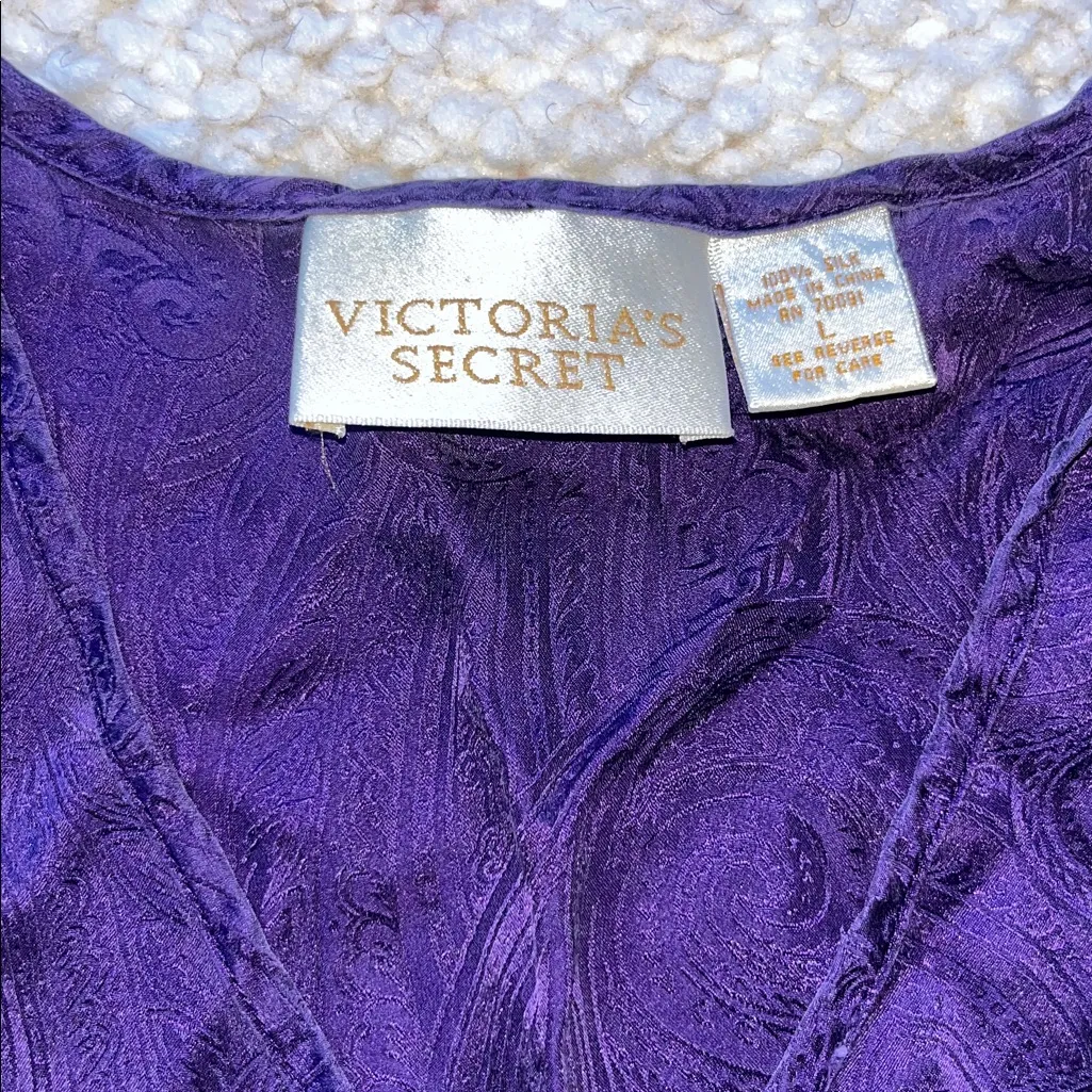 Victoria's Secret VS Vintage VTG Gold Label Silk Tunic Nightgown Purple Paisley - Image 4