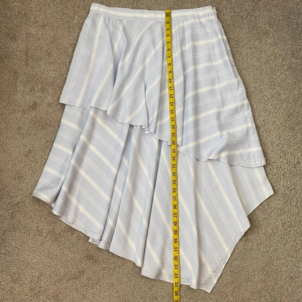 BCBGMAXAZRIA‎ Asymmetrical Midi Skirt Size L Ballad Blue Flares Tiered Ruffle - Image 9