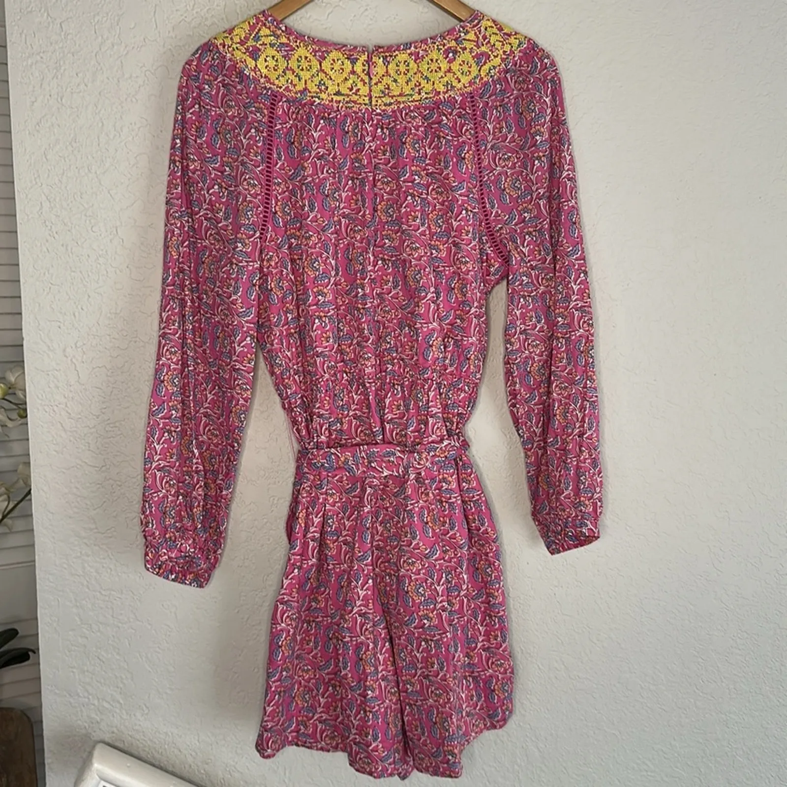 NEW J. Crew Pink Yellow Embroidered Romper Floral Vacation Resortwear Tropical - Image 9