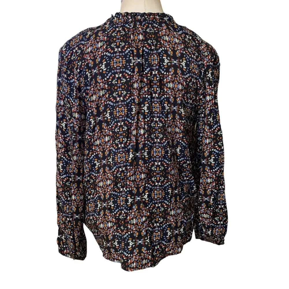 Knox Rose Long Sleeve Keyhole Tie Neck Peasant Top Blouse Abstract Print Boho M - Image 3