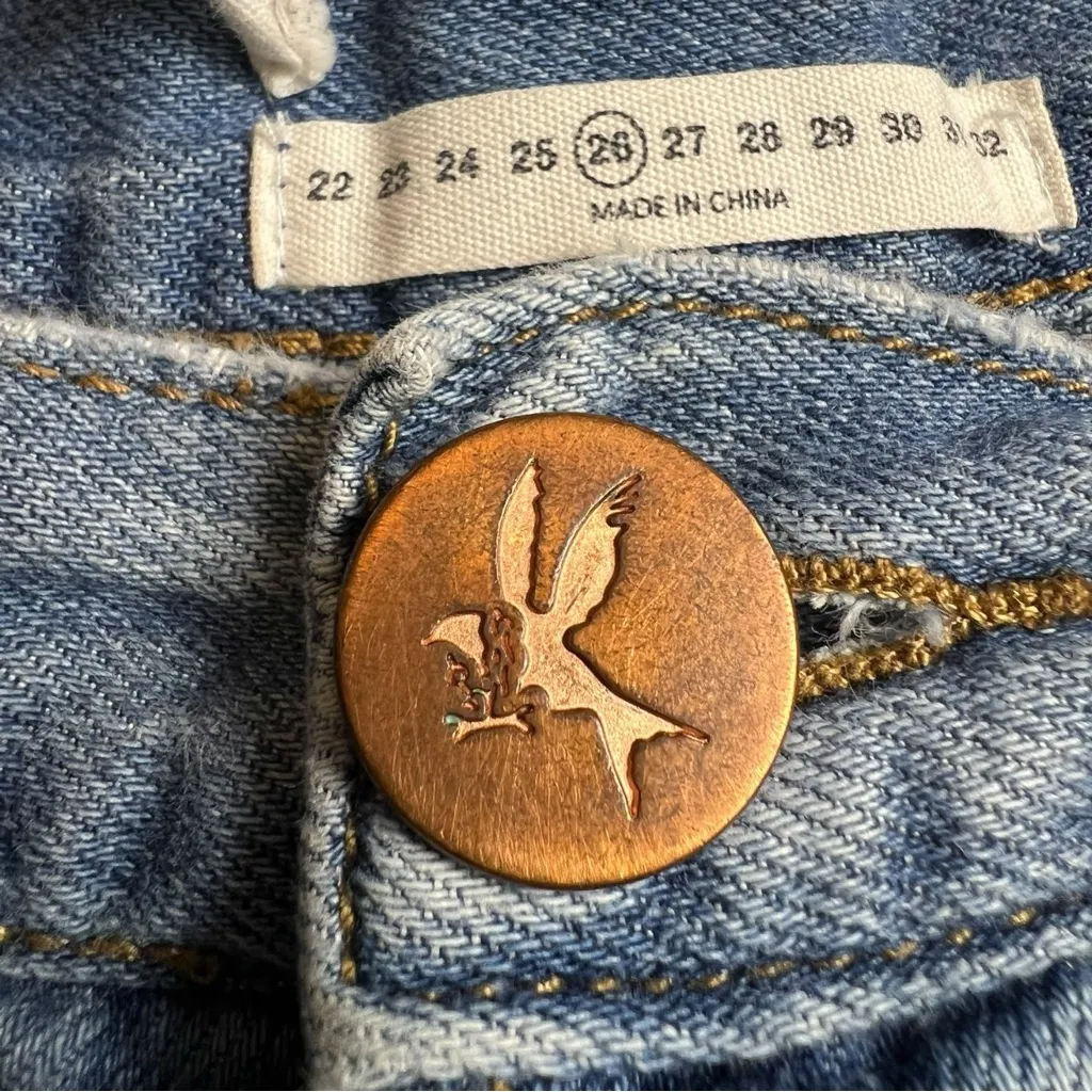 One X One Teaspoon Blue Denim Fringe Hem High Rise Shorts Size 26 - Image 4