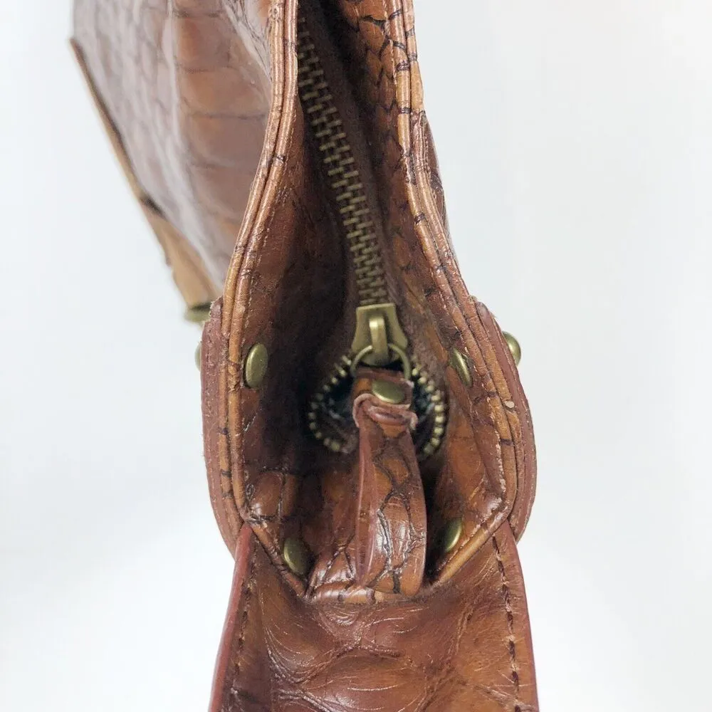 JESSICA SIMPSON Brown Faux Leather Reptile Tassle Shoulder Bag Purse - Image 7